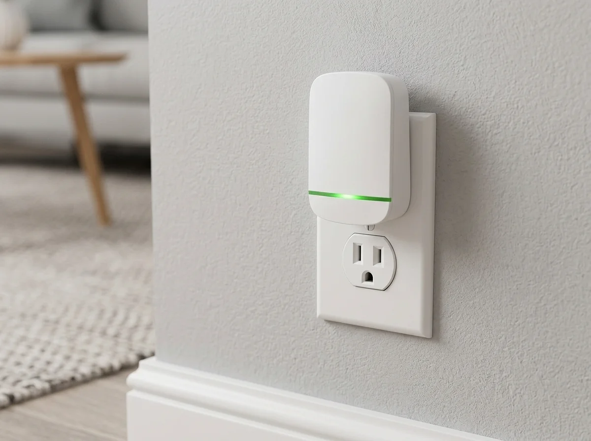 ESaverWatt installed in wall outlet leaving second socket accessible